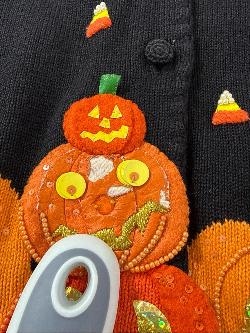 Vintage Michael Simon Halloween Cardigan Sz M, Beaded Pumpkin Embellished - Picture 3 of 15